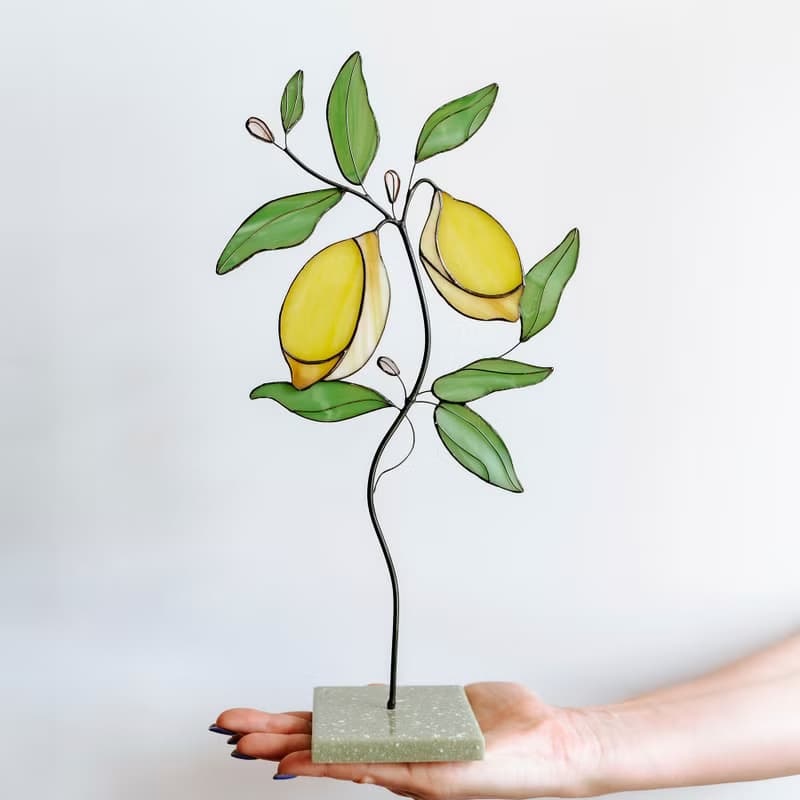 木架上的彩色玻璃檸檬樹 Suncatcher 客廳裝飾