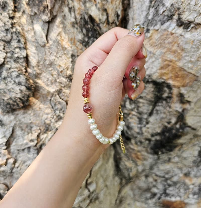 珍愛少女-超七毒液/草莓晶/天然淡水珍珠/愛情/人緣/水晶手鍊