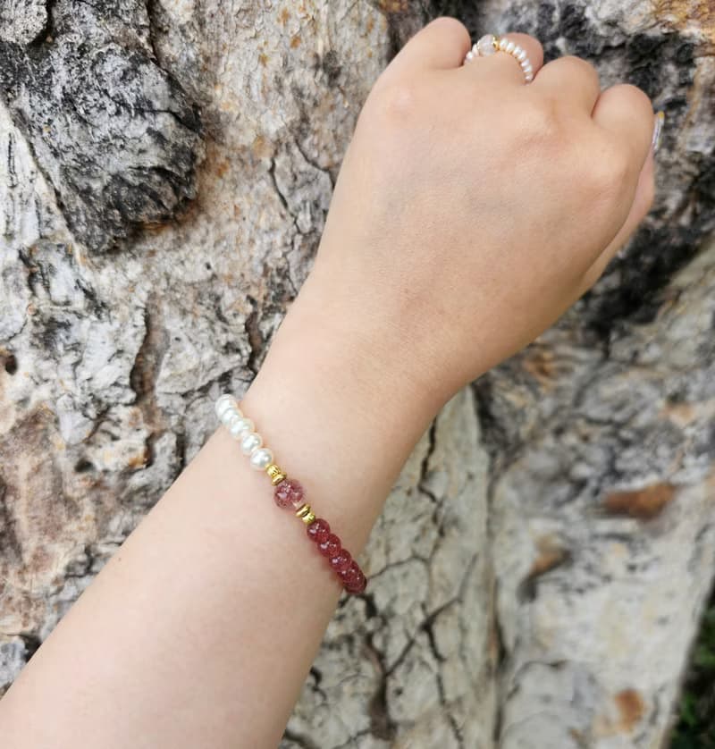 珍愛少女-超七毒液/草莓晶/天然淡水珍珠/愛情/人緣/水晶手鍊