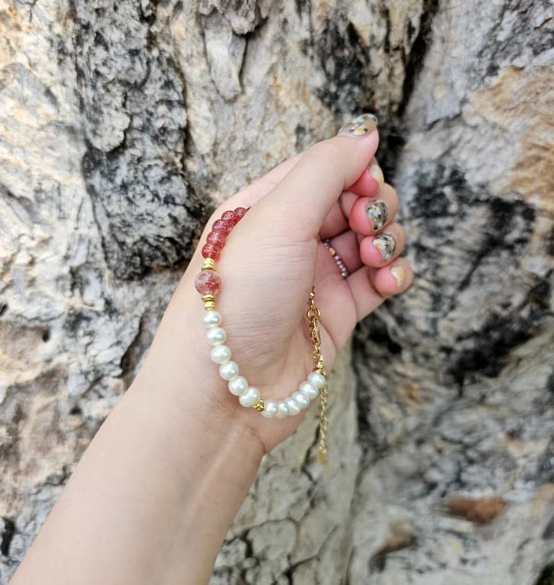 珍愛少女-超七毒液/草莓晶/天然淡水珍珠/愛情/人緣/水晶手鍊