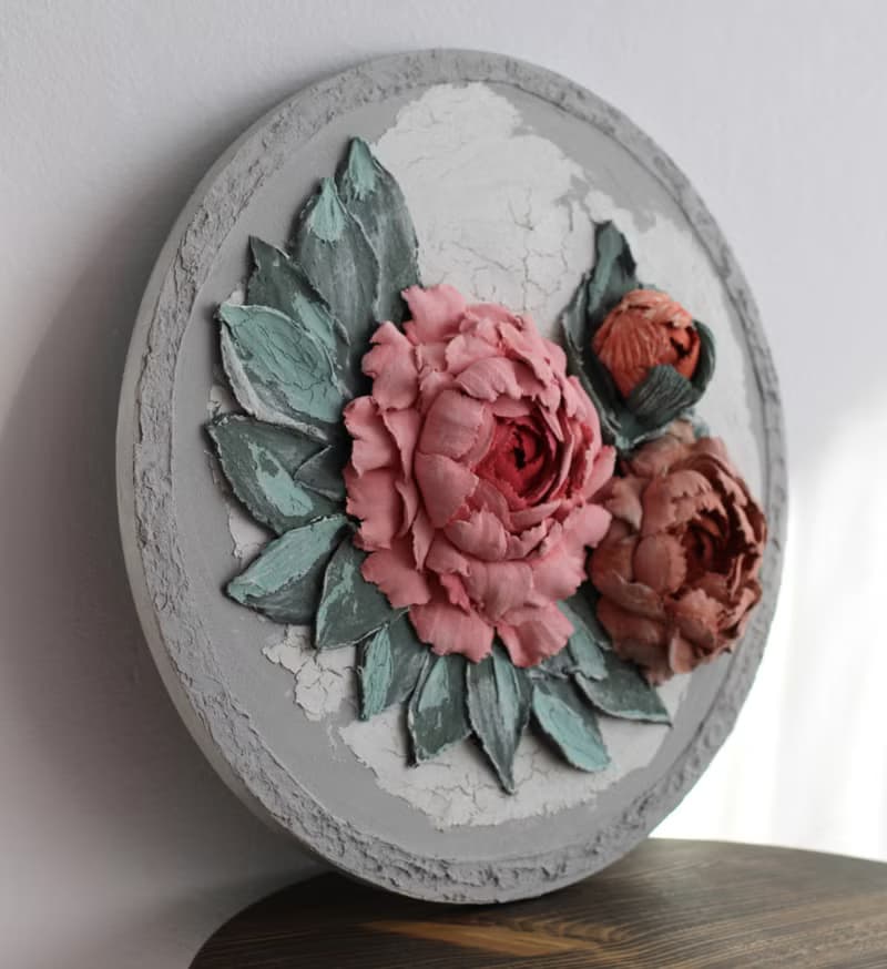 3d peonies, original floral painting, textured wall decor