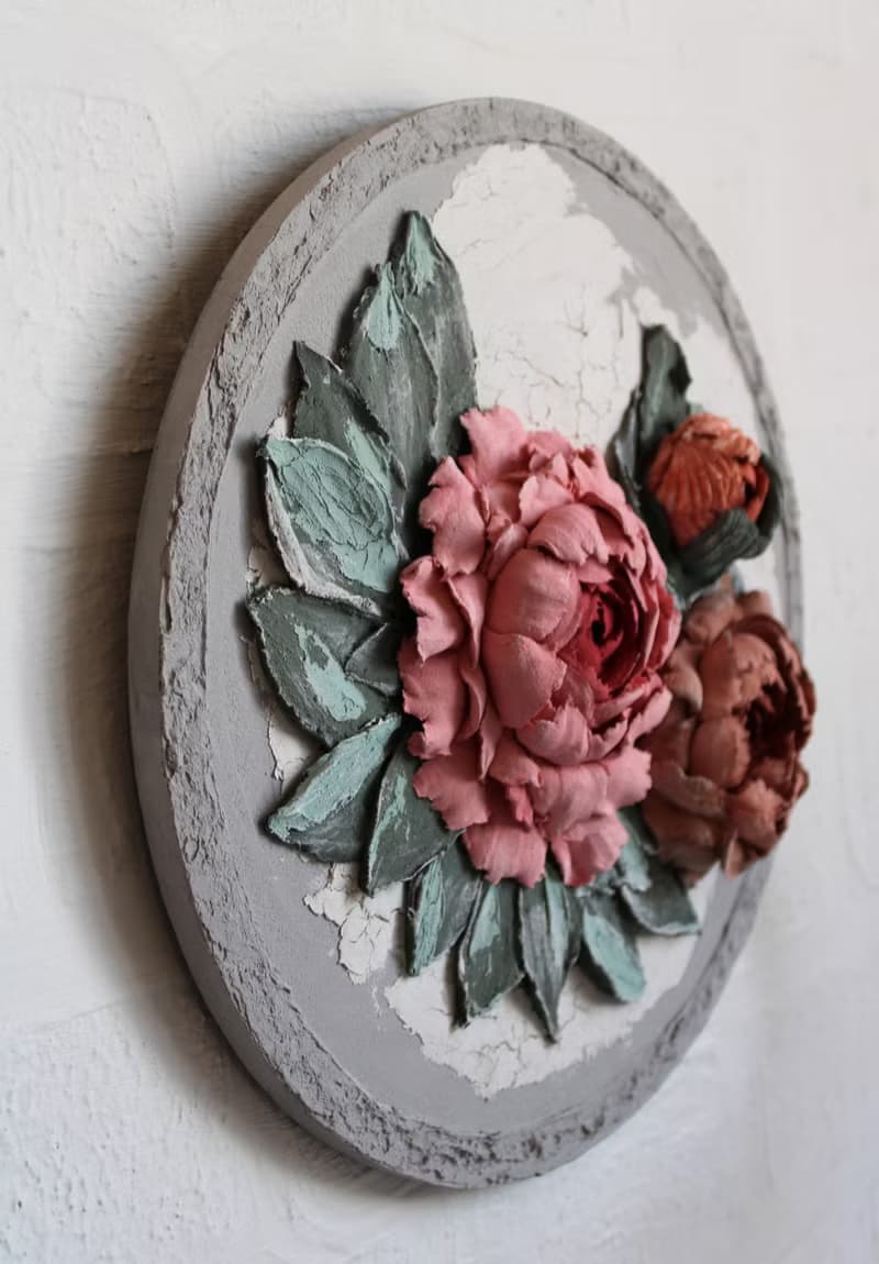3d peonies, original floral painting, textured wall decor