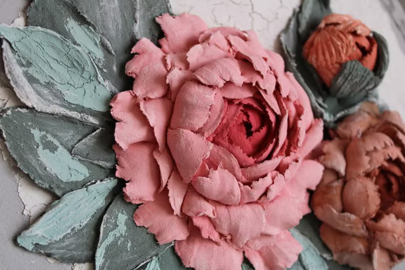 3d peonies, original floral painting, textured wall decor