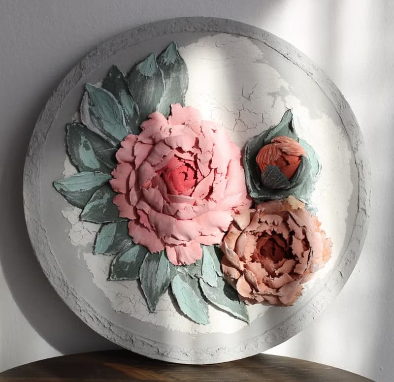 3d peonies, original floral painting, textured wall decor