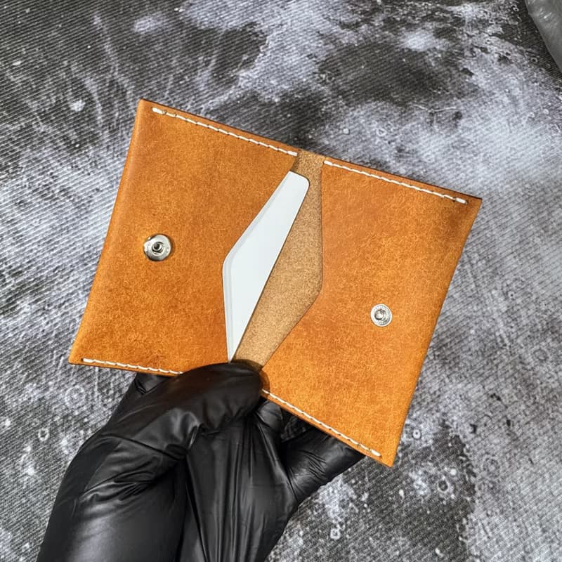 折疊式皮革卡片夾 - 意大利真皮卡片套 - 兩摺票卡夾 - 免費壓字