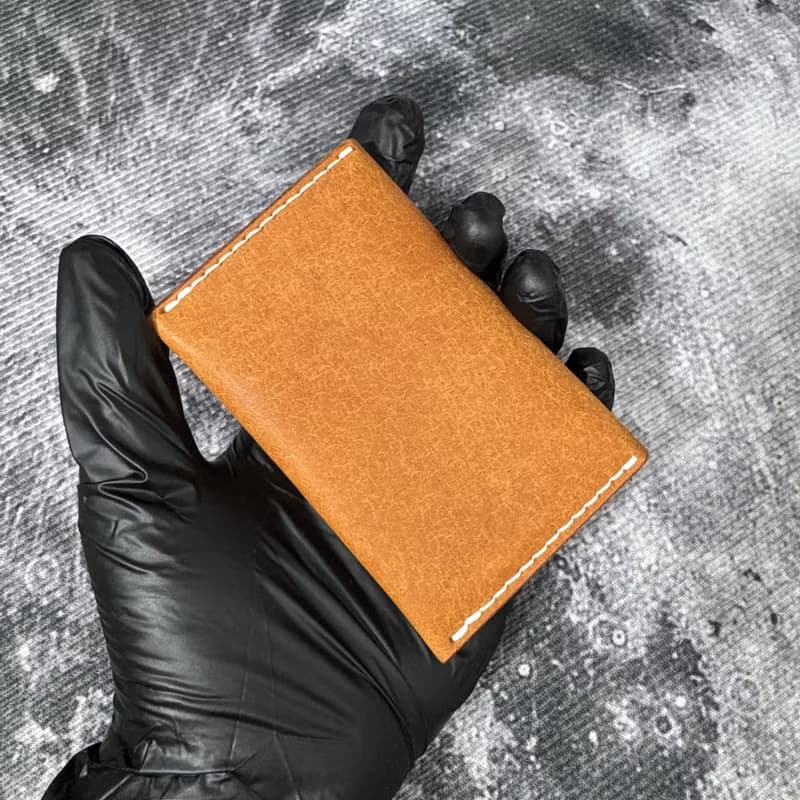 折疊式皮革卡片夾 - 意大利真皮卡片套 - 兩摺票卡夾 - 免費壓字