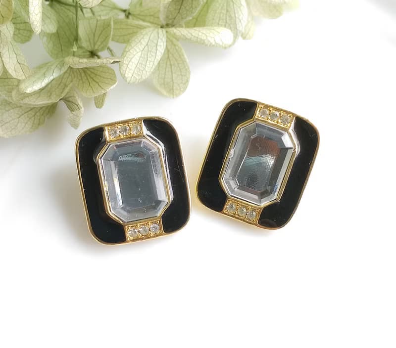 【西洋古董飾品 】黑色調 ART DECO  個性  夾式耳環