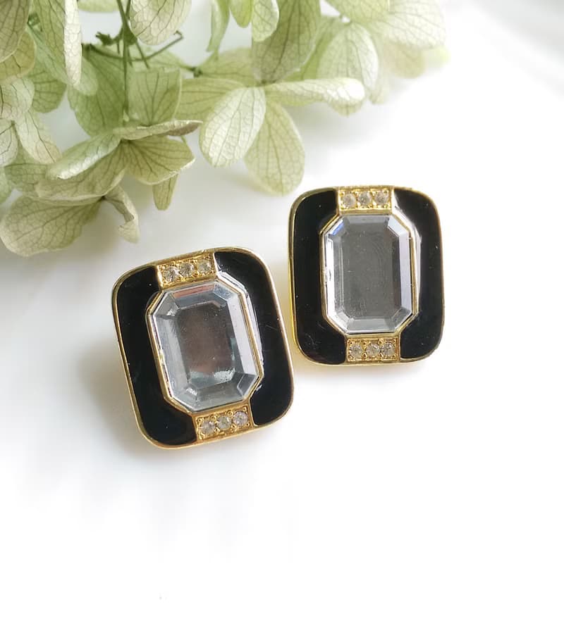 【西洋古董飾品 】黑色調 ART DECO  個性  夾式耳環