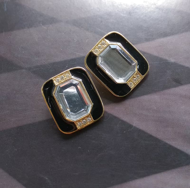 【西洋古董飾品 】黑色調 ART DECO  個性  夾式耳環