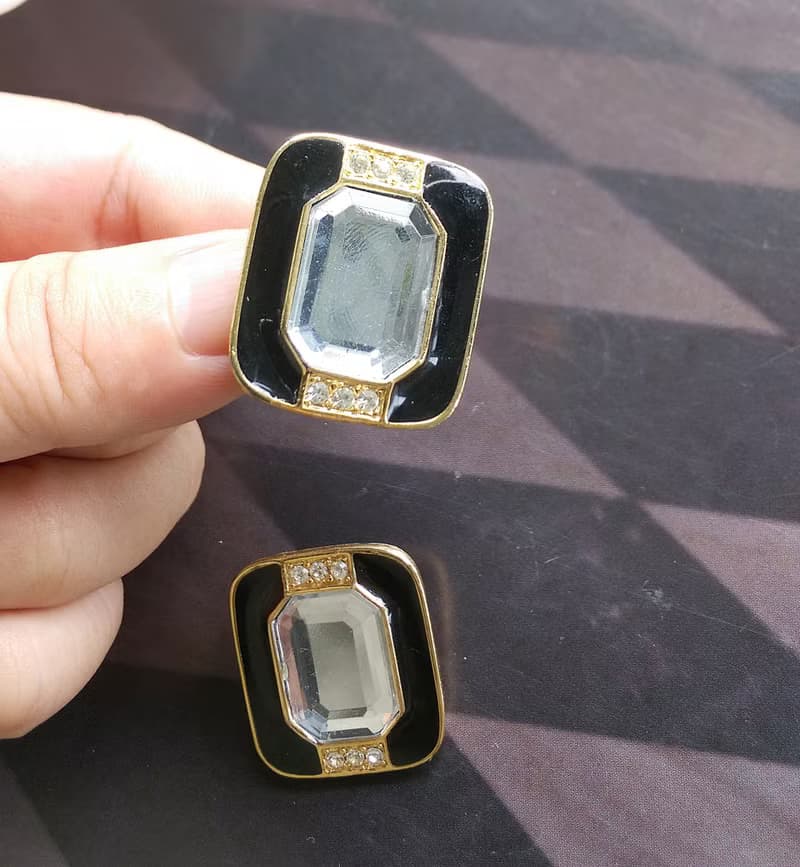 【西洋古董飾品 】黑色調 ART DECO  個性  夾式耳環