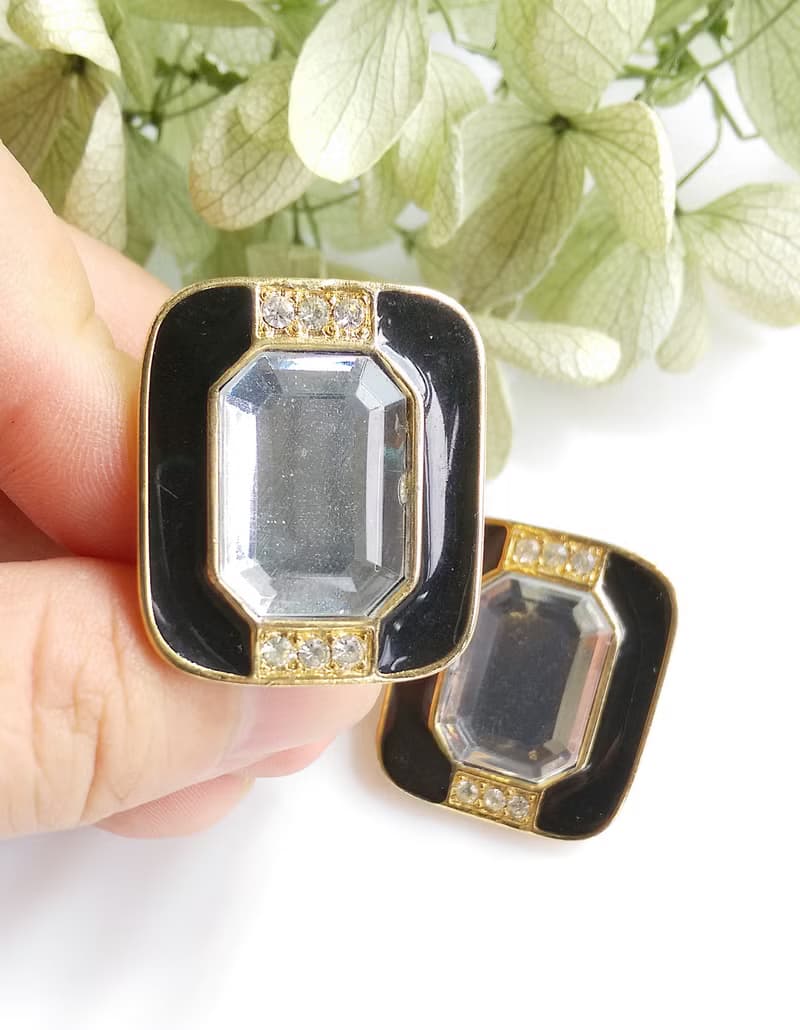 【西洋古董飾品 】黑色調 ART DECO  個性  夾式耳環