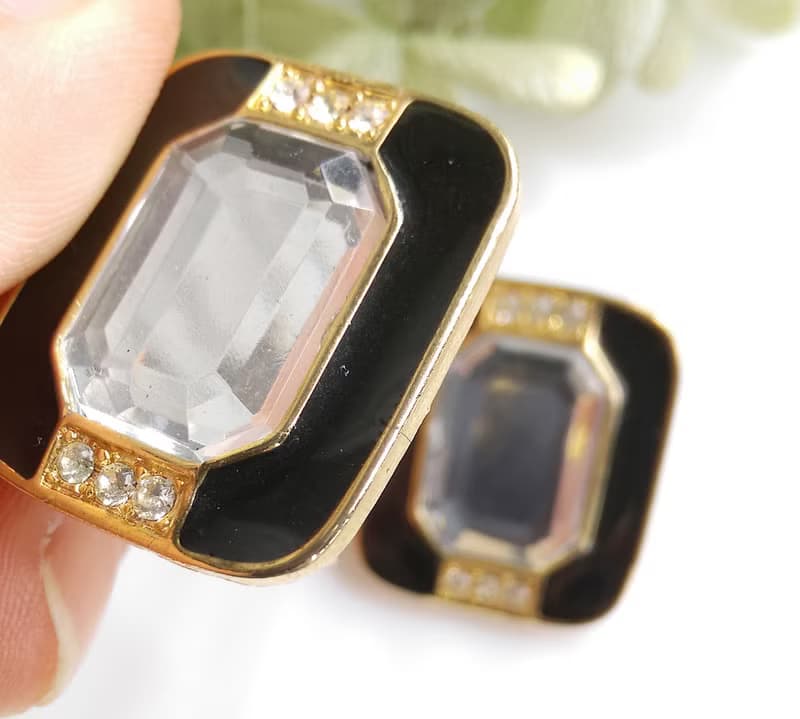 【西洋古董飾品 】黑色調 ART DECO  個性  夾式耳環