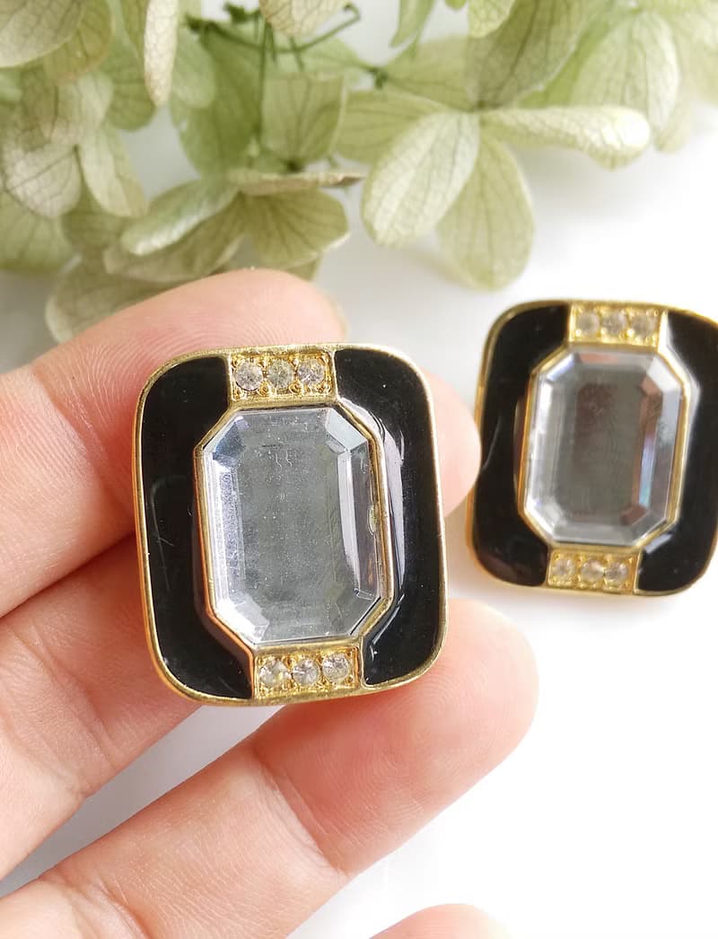 【西洋古董飾品 】黑色調 ART DECO  個性  夾式耳環