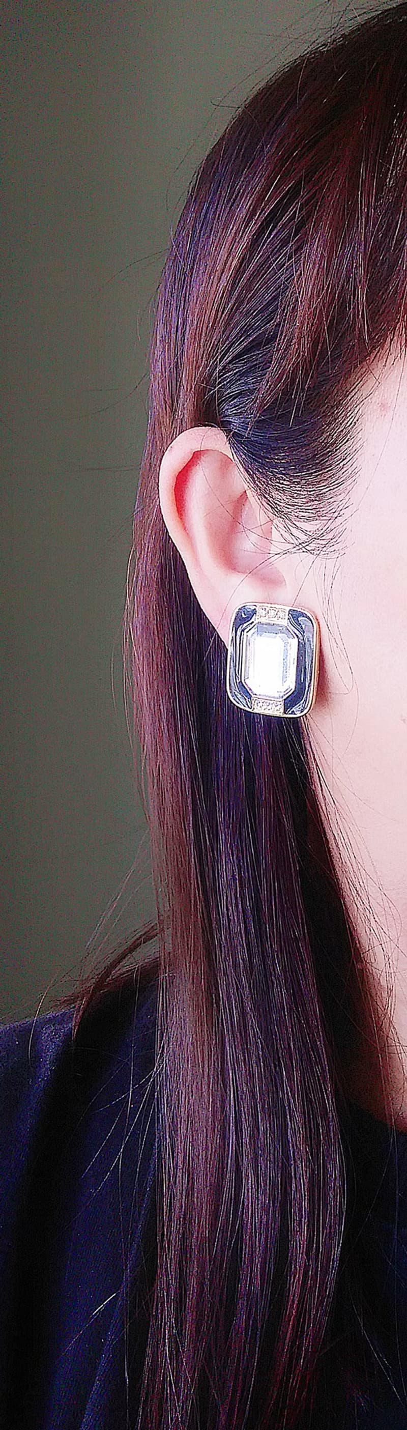 【西洋古董飾品 】黑色調 ART DECO  個性  夾式耳環