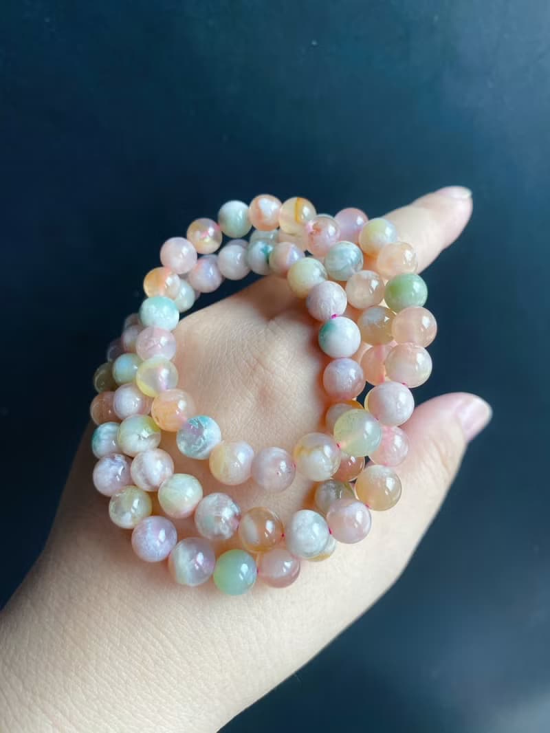 孤品 永恒的花 櫻花瑪瑙 小高貨 多彩 多圈 手鍊 天然石 禮物