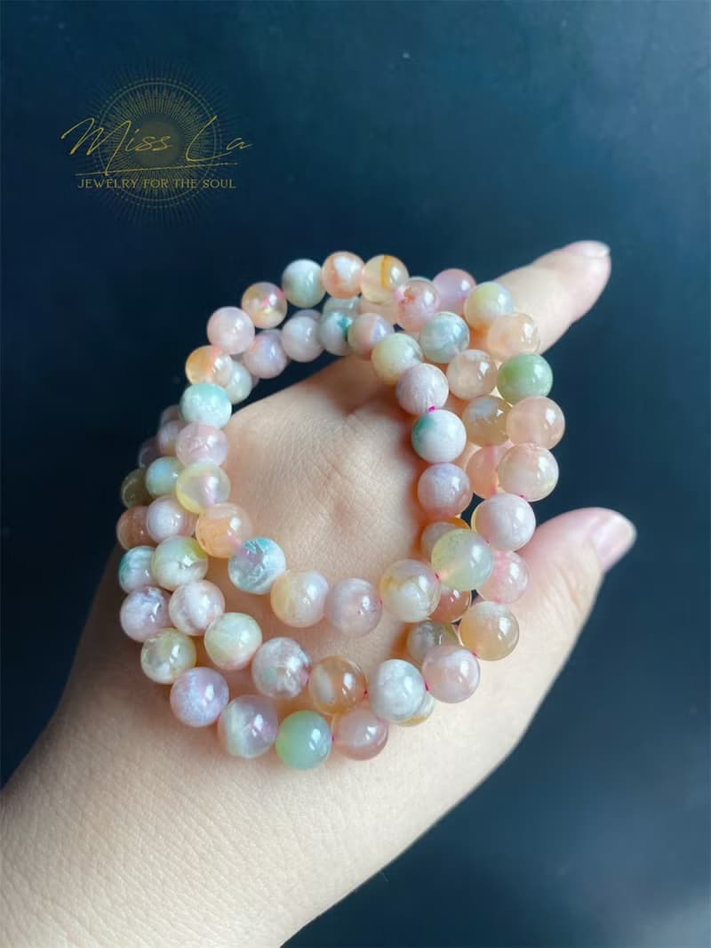 孤品 永恒的花 櫻花瑪瑙 小高貨 多彩 多圈 手鍊 天然石 禮物