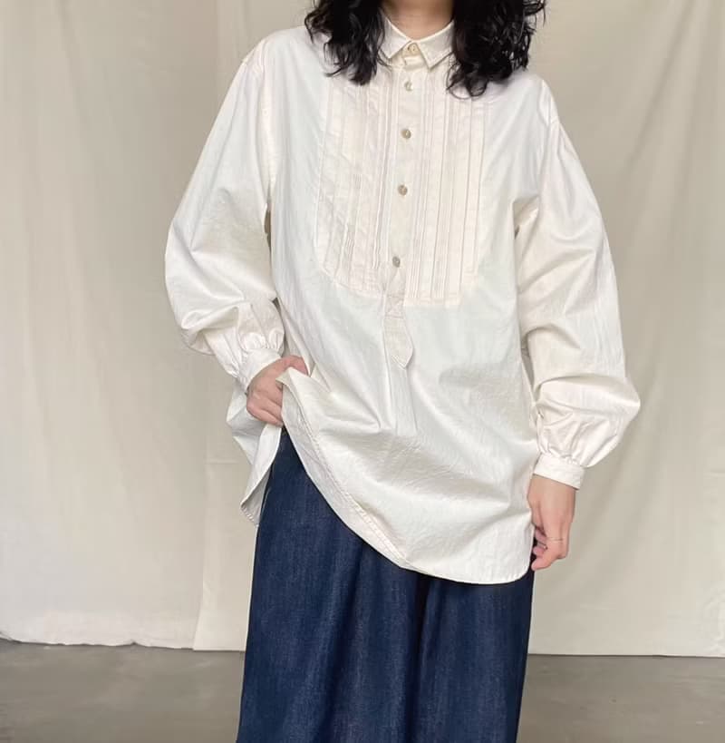 法式復古 古典風琴褶水洗長袖襯衫