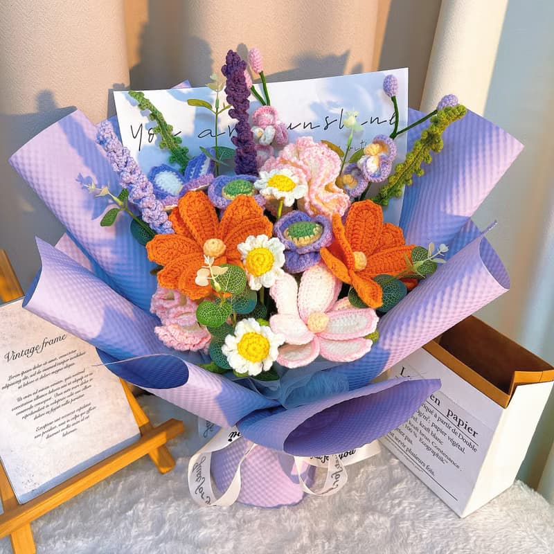 手作鉤織康乃馨蘭花永恆花束