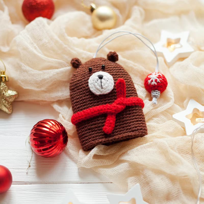 【數位】Crochet Pattern Bear with Christmas Tree Ball Key Cover - Digital Item