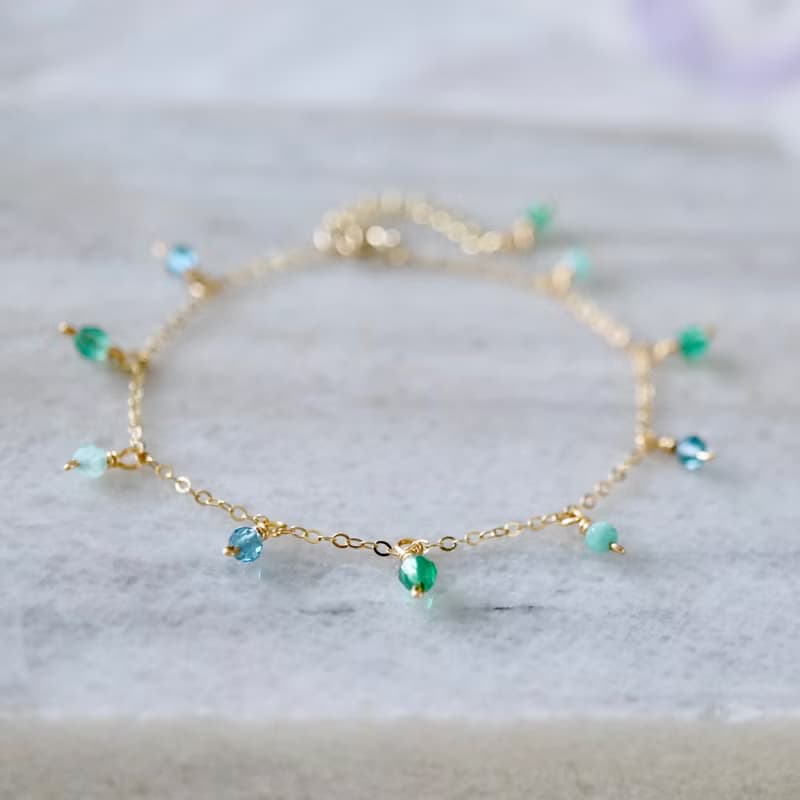 ITS-B118【14KGF手鍊・寶石・托帕/綠瑪瑙/天河石】細緻手鍊1條。