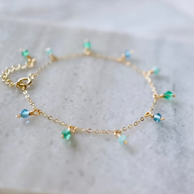 ITS-B118【14KGF手鍊・寶石・托帕/綠瑪瑙/天河石】細緻手鍊1條。