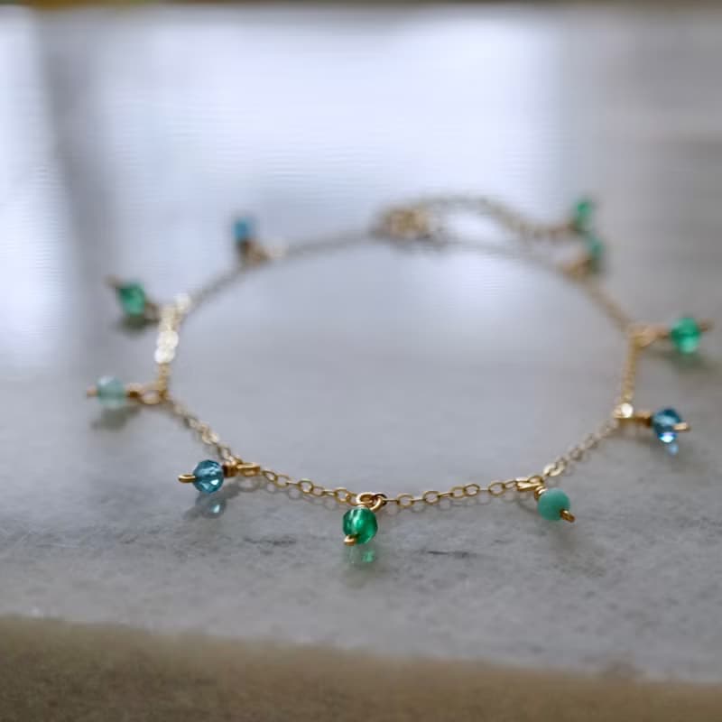 ITS-B118【14KGF手鍊・寶石・托帕/綠瑪瑙/天河石】細緻手鍊1條。