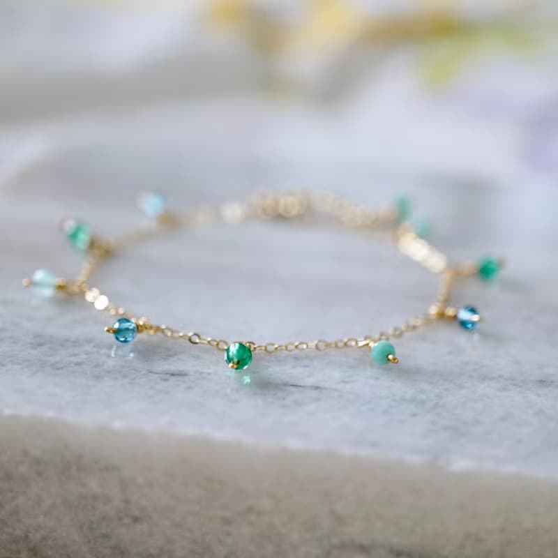 ITS-B118【14KGF手鍊・寶石・托帕/綠瑪瑙/天河石】細緻手鍊1條。