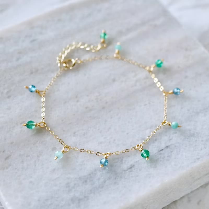 ITS-B118【14KGF手鍊・寶石・托帕/綠瑪瑙/天河石】細緻手鍊1條。