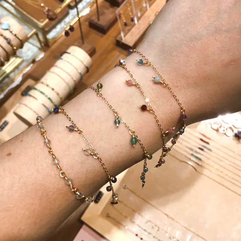 ITS-B118【14KGF手鍊・寶石・托帕/綠瑪瑙/天河石】細緻手鍊1條。