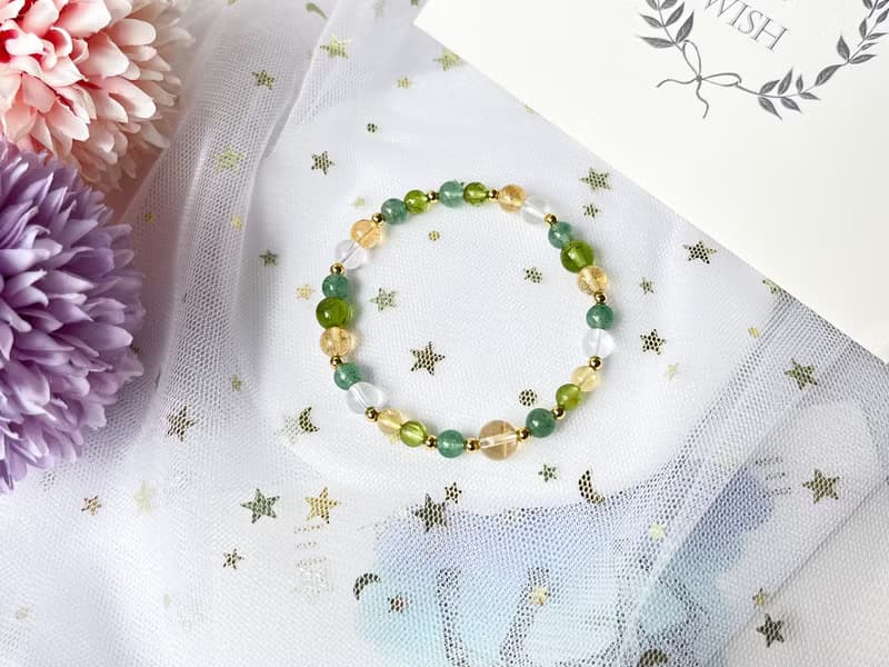 【青森】橄欖石 綠草莓晶 黃水晶 白水晶 14K包金設計手鍊