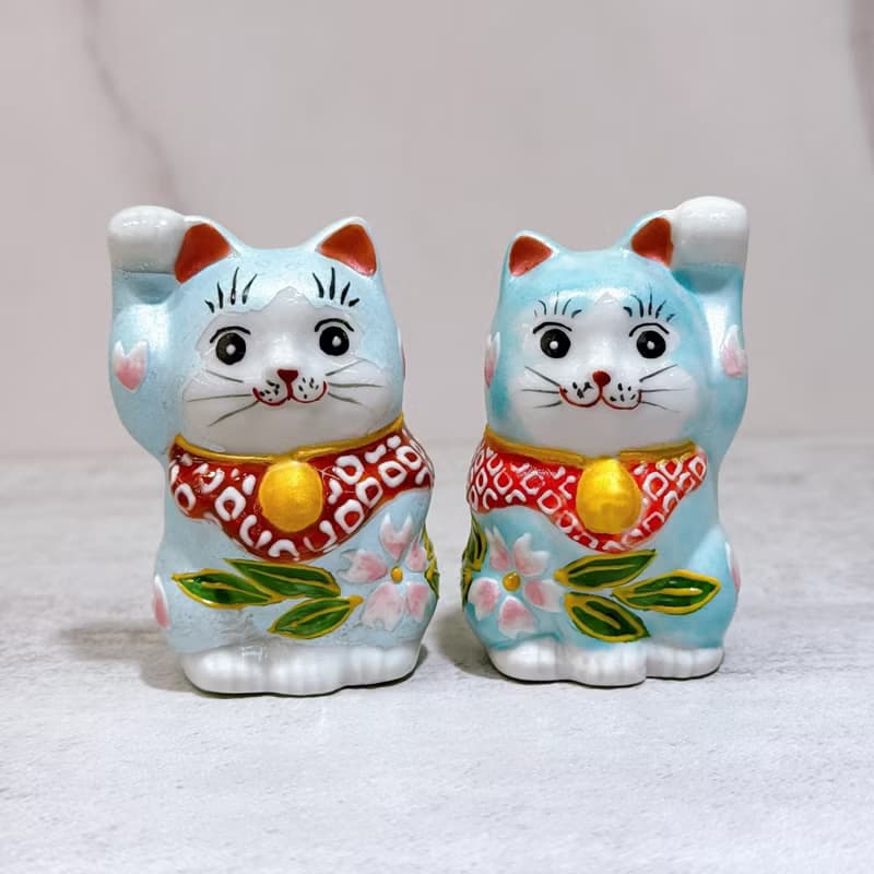 【富貓一對】日本九谷燒招財貓 | 青華盛 2號 一對