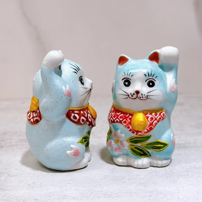 【富貓一對】日本九谷燒招財貓 | 青華盛 2號 一對