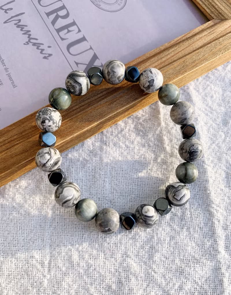 地圖石\鷹眼石\黑膽石 手作設計款能量水晶手鍊