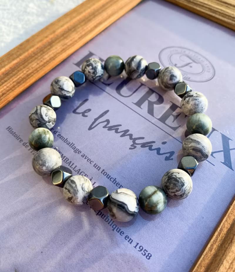 地圖石\鷹眼石\黑膽石 手作設計款能量水晶手鍊