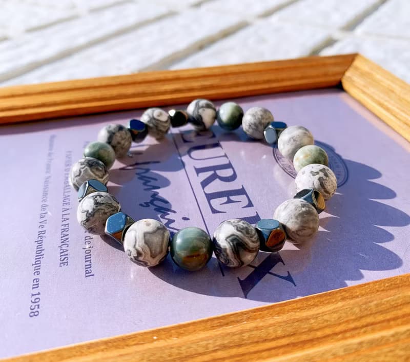 地圖石\鷹眼石\黑膽石 手作設計款能量水晶手鍊