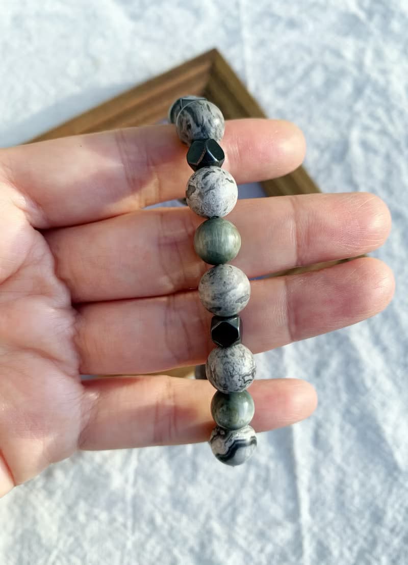 地圖石\鷹眼石\黑膽石 手作設計款能量水晶手鍊