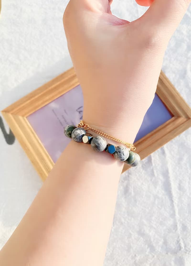 地圖石\鷹眼石\黑膽石 手作設計款能量水晶手鍊