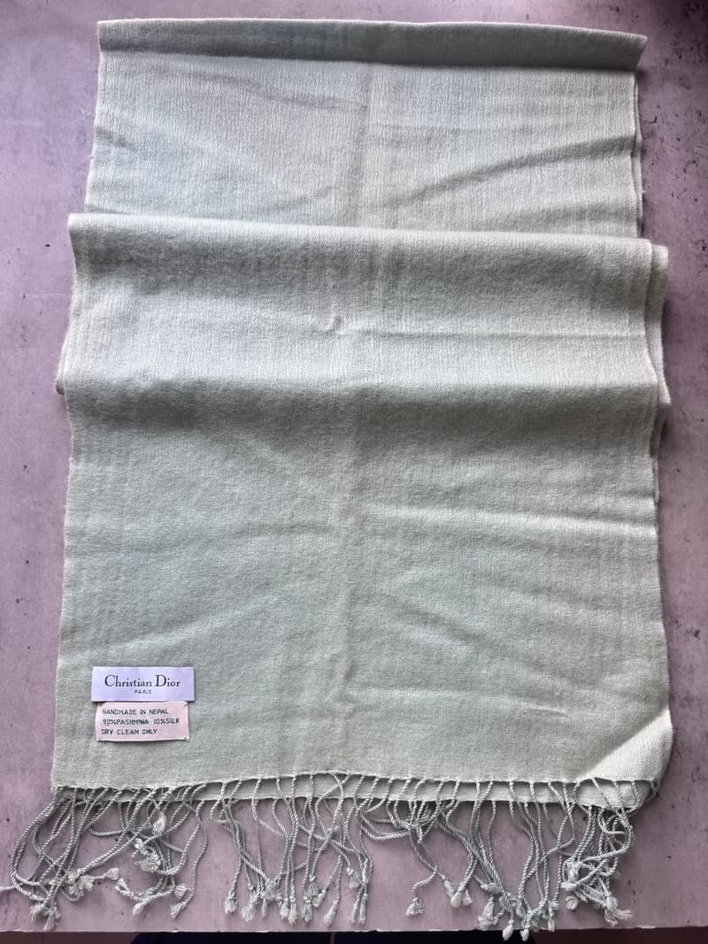 中古正品 Christian Dior 迪奧 淡綠色 羊絨披肩圍巾 cashmere
