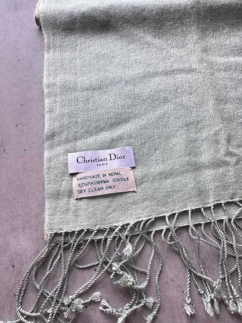 中古正品 Christian Dior 迪奧 淡綠色 羊絨披肩圍巾 cashmere