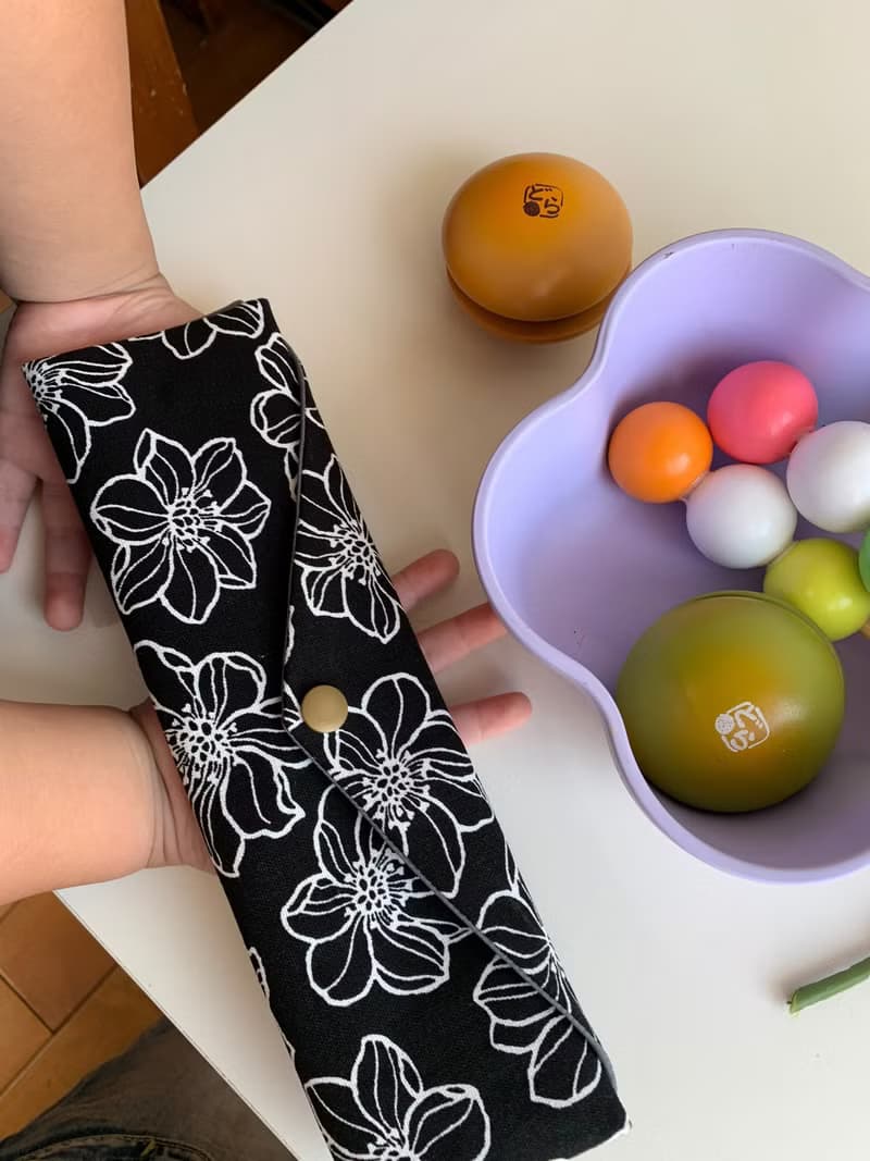 文青風環保筷袋  風情萬種 黑  手作餐具袋.交換禮物.