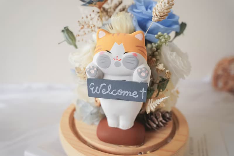 【竒植花物】可愛貓咪永生玻璃花盅  婚禮/畢業/生日/受洗/情人節