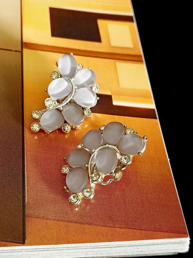 vintage jewelry  典雅葡萄色通透塑料枝葉造型 夾式耳環