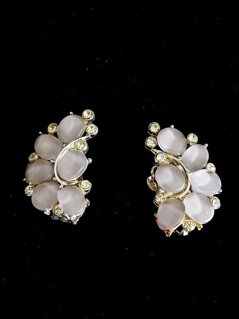 vintage jewelry  典雅葡萄色通透塑料枝葉造型 夾式耳環