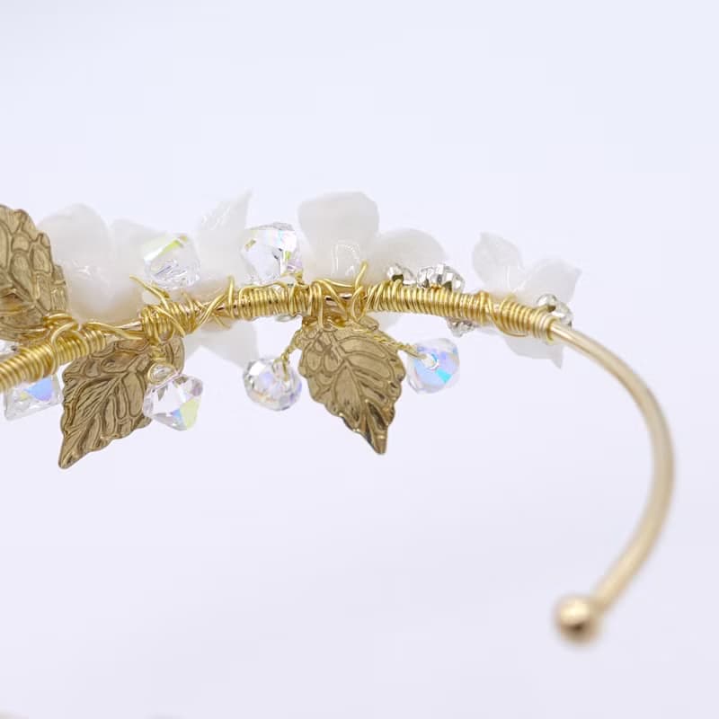 Pamycarie婚禮白花束花鍍金銅手鐲