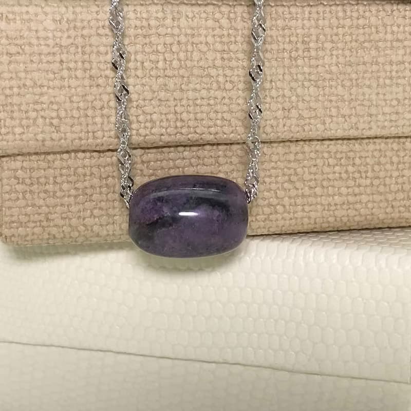 925純銀半寶石項鍊 舒俱來石 蘇紀石桶珠15x11mm天然石深淺漸層色