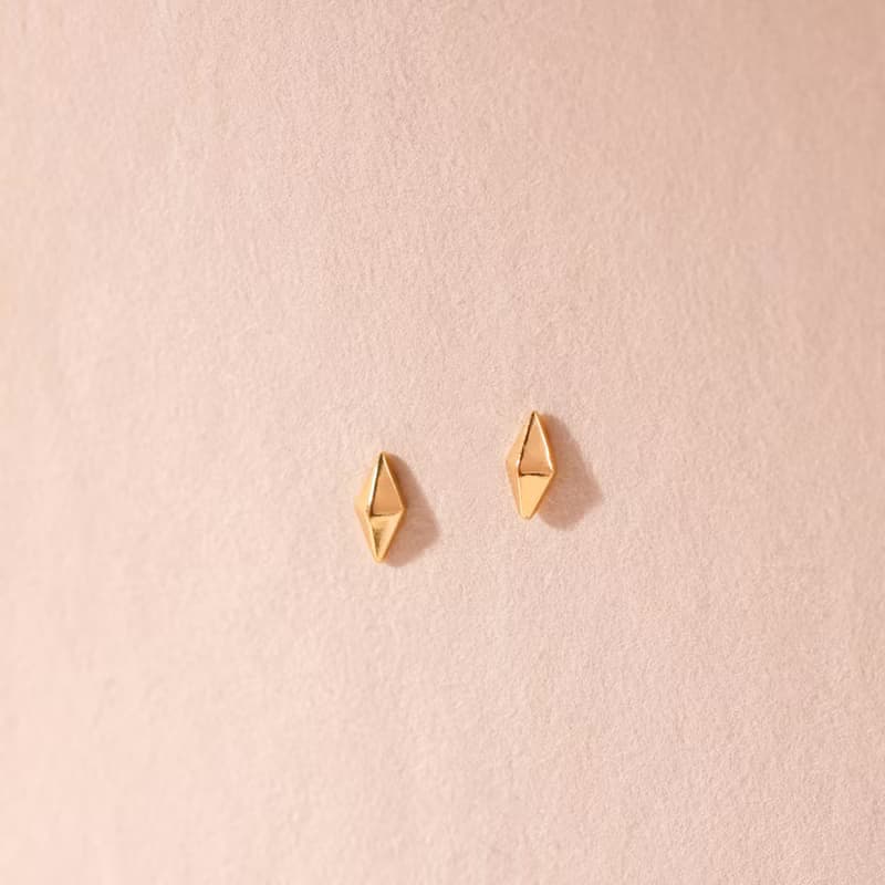s925純銀立體菱形耳釘女 韓風簡約mini個性冷淡風 金銀 耳釘