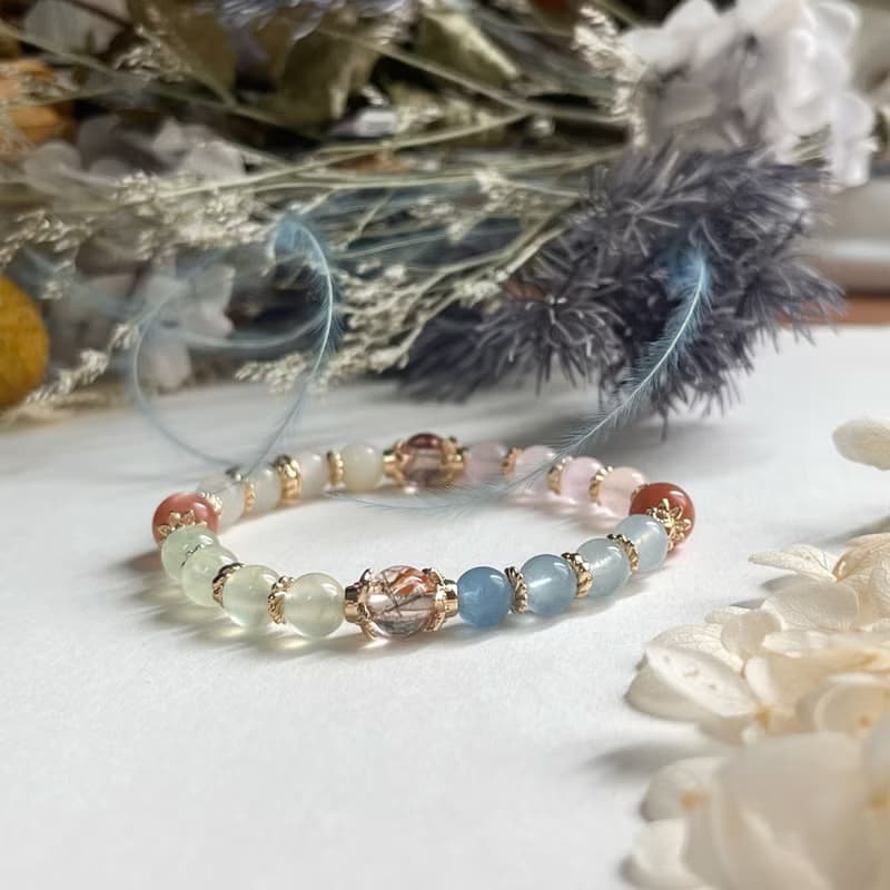 正能量 橙月光石 黑金超七 葡萄石 摩根石 天然水晶手鏈
