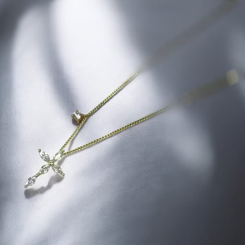 Giftest 純銀鍍18K金/真諦之翼 可洗澡基督教十字架項鍊N103