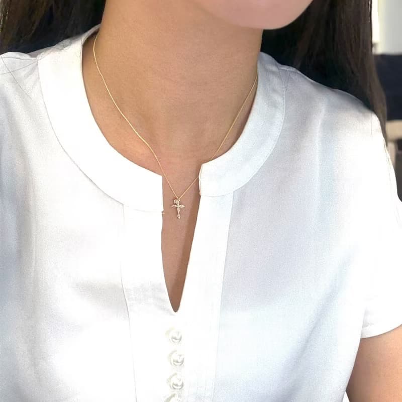 Giftest 純銀鍍18K金/真諦之翼 可洗澡基督教十字架項鍊N103