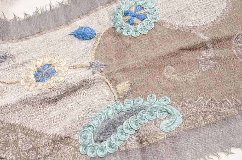 喀什米爾Cashmere/水煮羊毛披肩/針織圍巾/刺繡圍巾/羊絨披巾-花